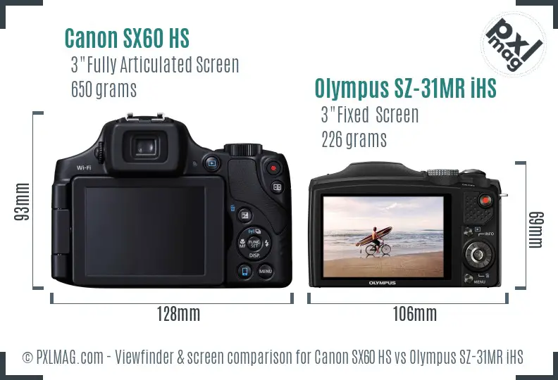 Canon SX60 HS vs Olympus SZ-31MR iHS Screen and Viewfinder comparison