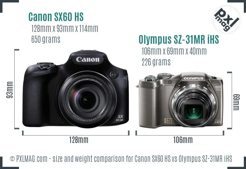 Canon SX60 HS vs Olympus SZ-31MR iHS size comparison