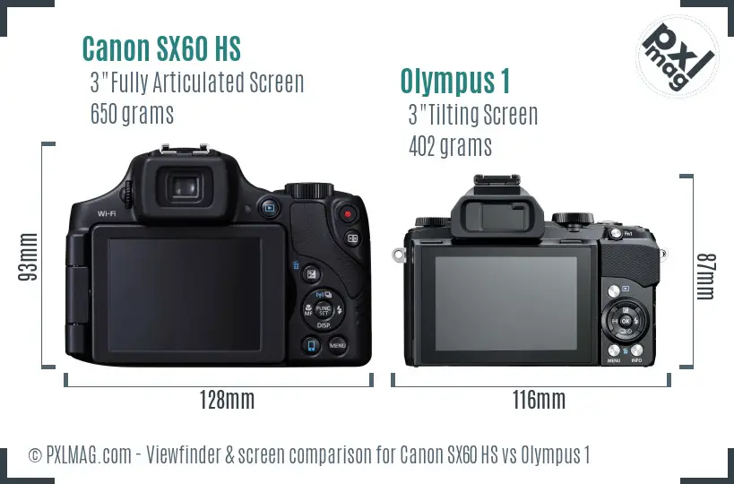 Canon SX60 HS vs Olympus 1 Screen and Viewfinder comparison