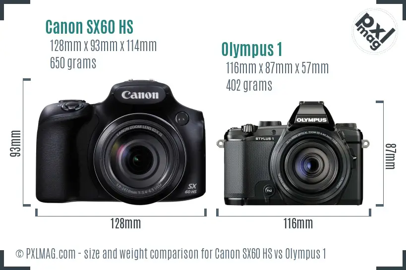 Canon SX60 HS vs Olympus 1 size comparison