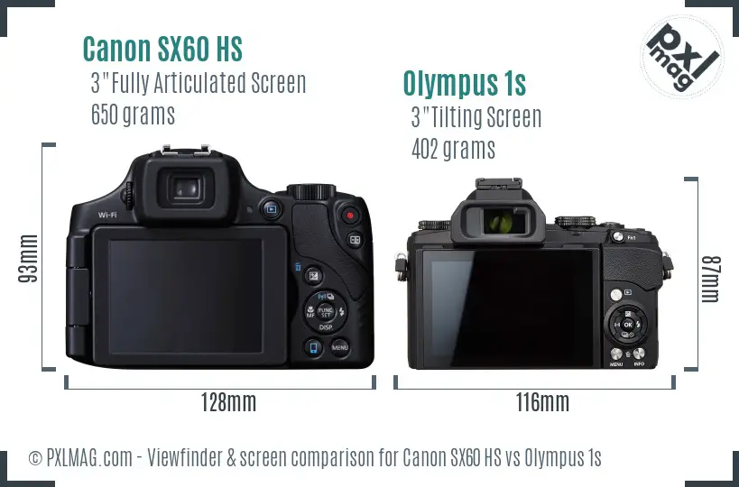 Canon SX60 HS vs Olympus 1s Screen and Viewfinder comparison