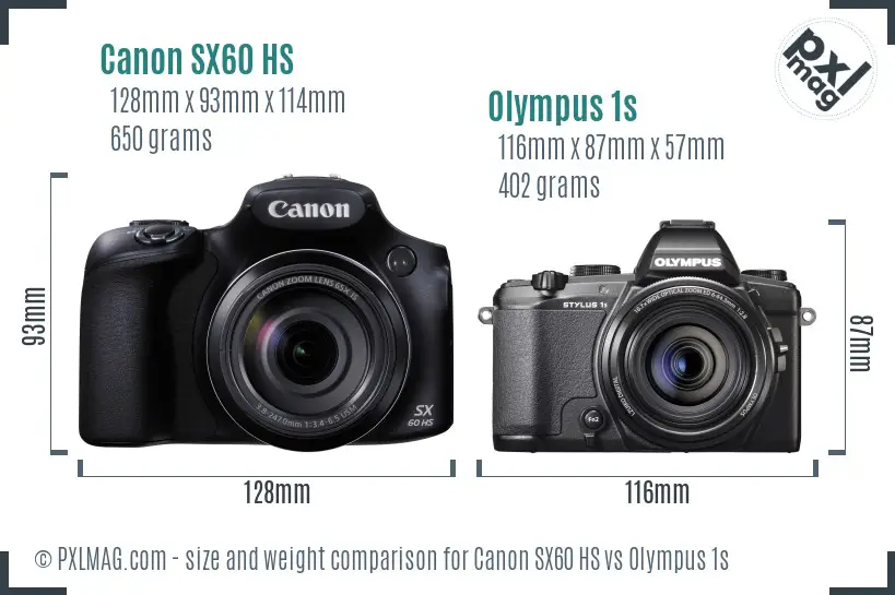 Canon SX60 HS vs Olympus 1s size comparison