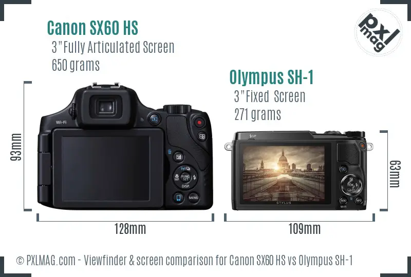 Canon SX60 HS vs Olympus SH-1 Screen and Viewfinder comparison