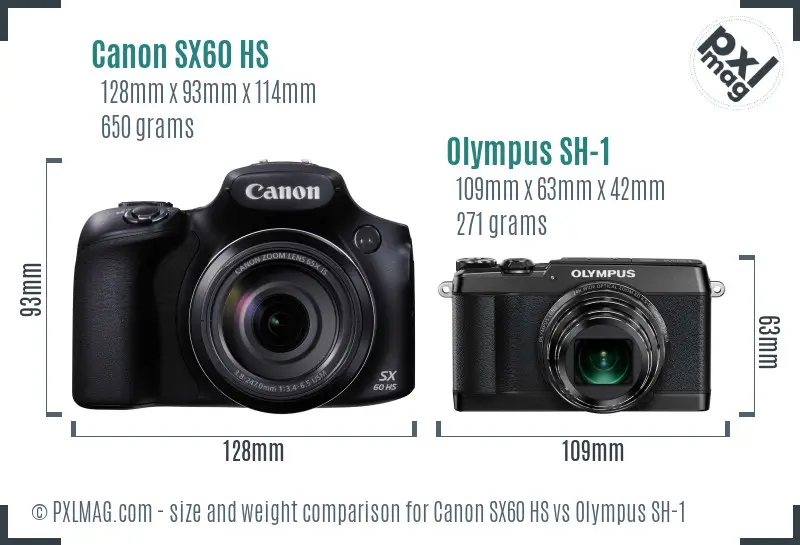 Canon SX60 HS vs Olympus SH-1 size comparison