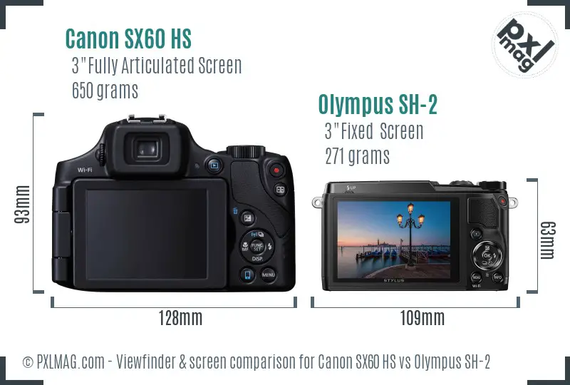 Canon SX60 HS vs Olympus SH-2 Screen and Viewfinder comparison