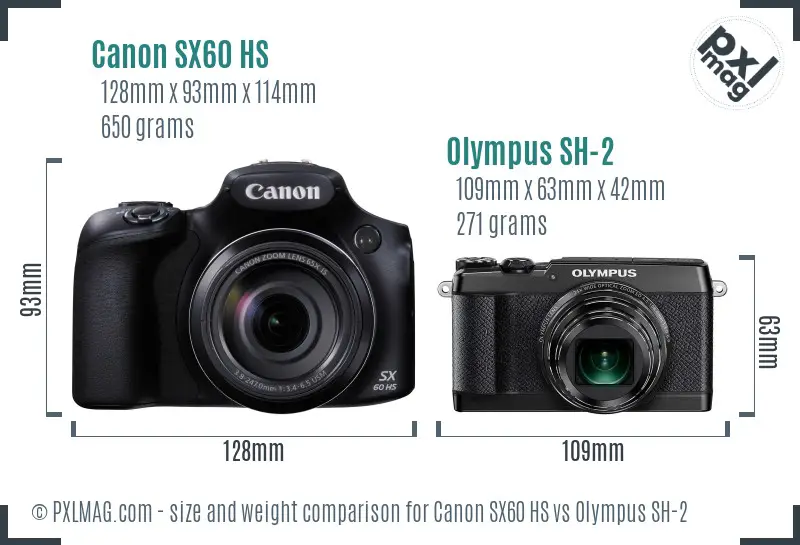 Canon SX60 HS vs Olympus SH-2 size comparison