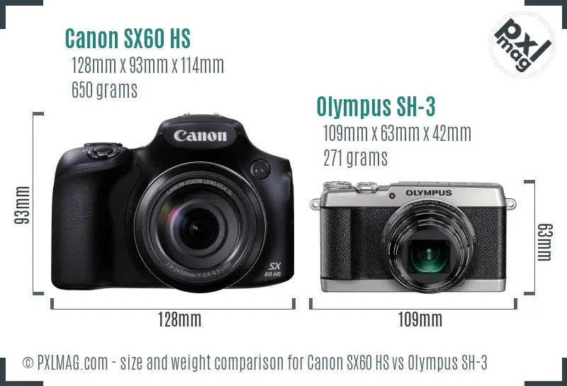 Canon SX60 HS vs Olympus SH-3 size comparison
