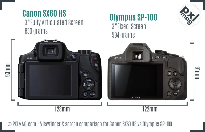 Canon SX60 HS vs Olympus SP-100 Screen and Viewfinder comparison