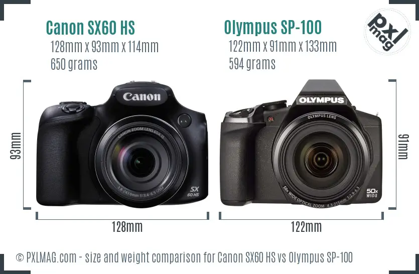 Canon SX60 HS vs Olympus SP-100 size comparison