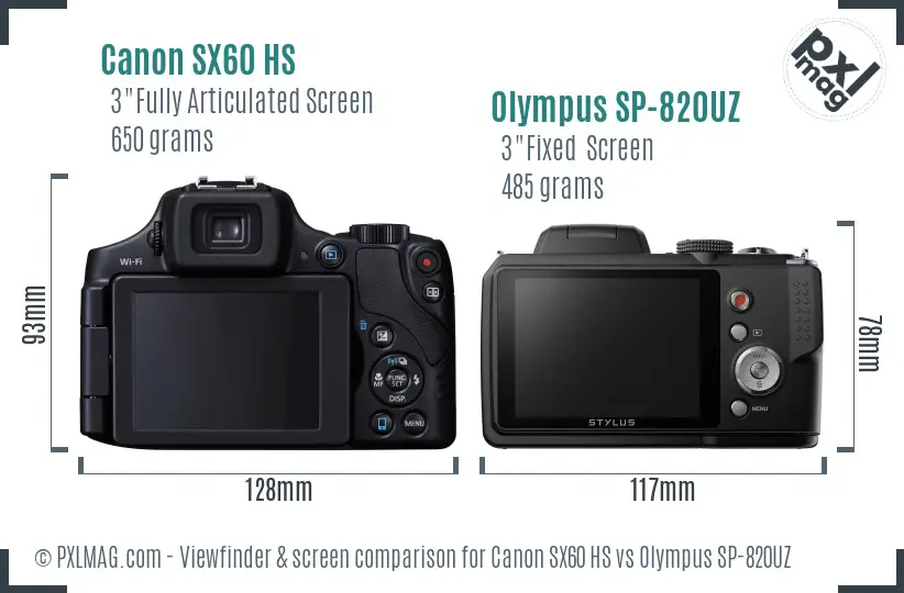 Canon SX60 HS vs Olympus SP-820UZ Screen and Viewfinder comparison