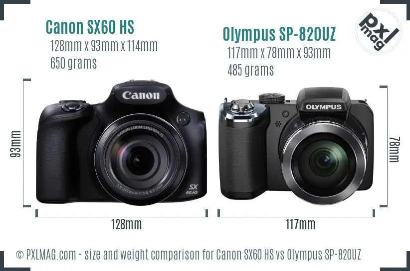 Canon SX60 HS vs Olympus SP-820UZ size comparison