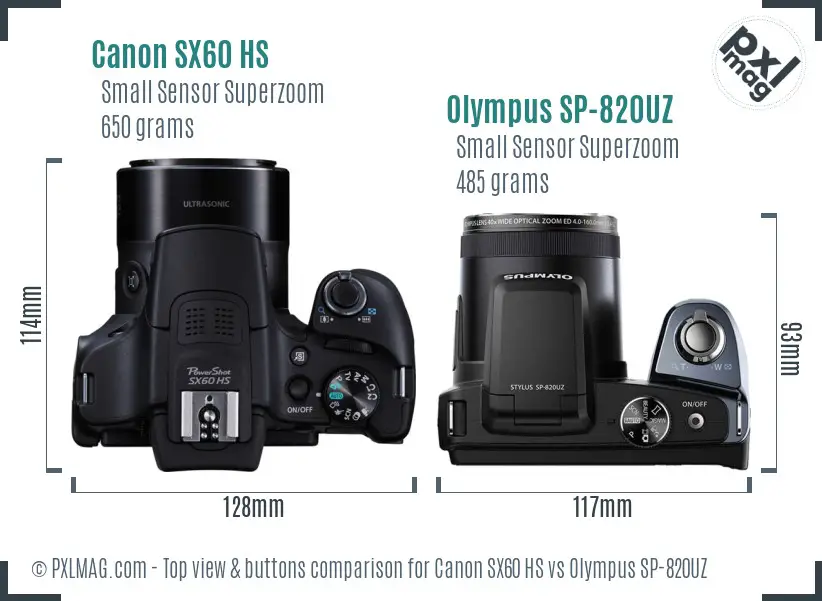 Canon SX60 HS vs Olympus SP-820UZ top view buttons comparison