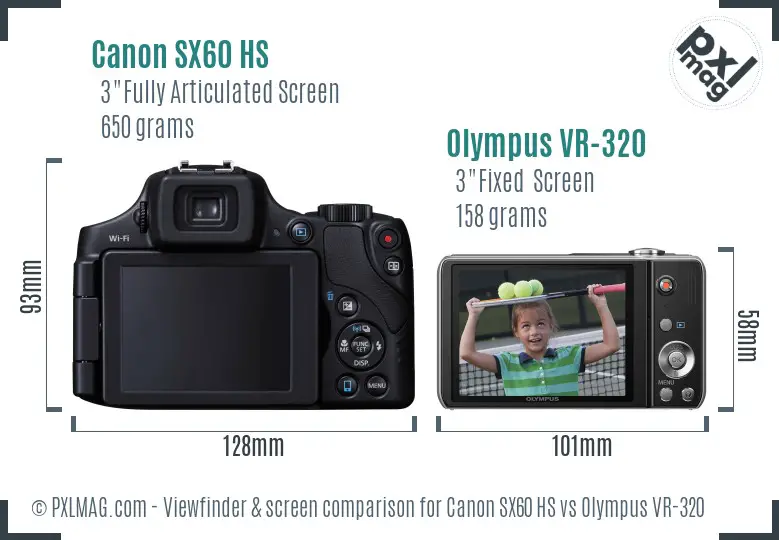 Canon SX60 HS vs Olympus VR-320 Screen and Viewfinder comparison