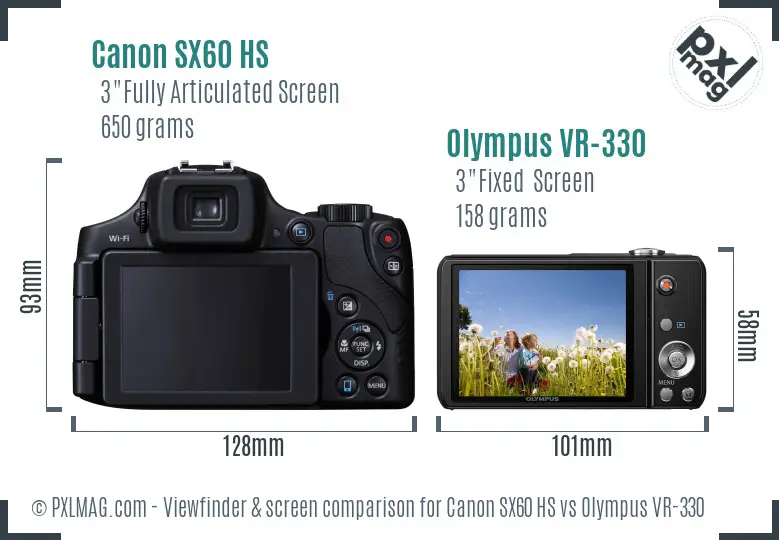 Canon SX60 HS vs Olympus VR-330 Screen and Viewfinder comparison