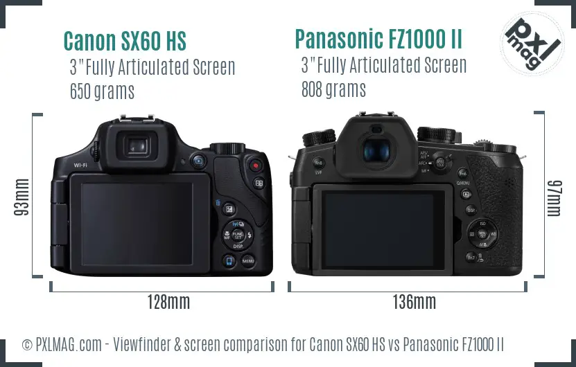 Canon SX60 HS vs Panasonic FZ1000 II Screen and Viewfinder comparison Canon SX60 HS vs Panasonic FZ1000 II Screen and Viewfinder comparison