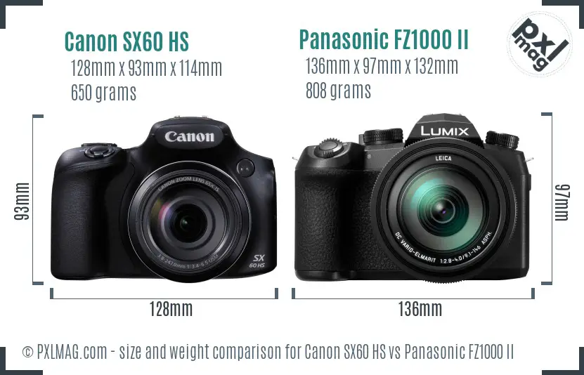 Canon SX60 HS vs Panasonic FZ1000 II size comparison Canon SX60 HS vs Panasonic FZ1000 II size comparison