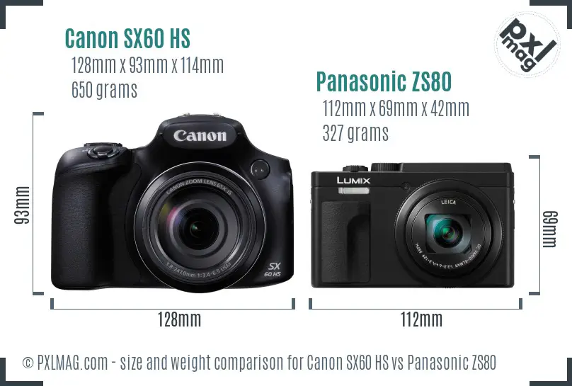 Canon SX60 HS vs Panasonic ZS80 size comparison