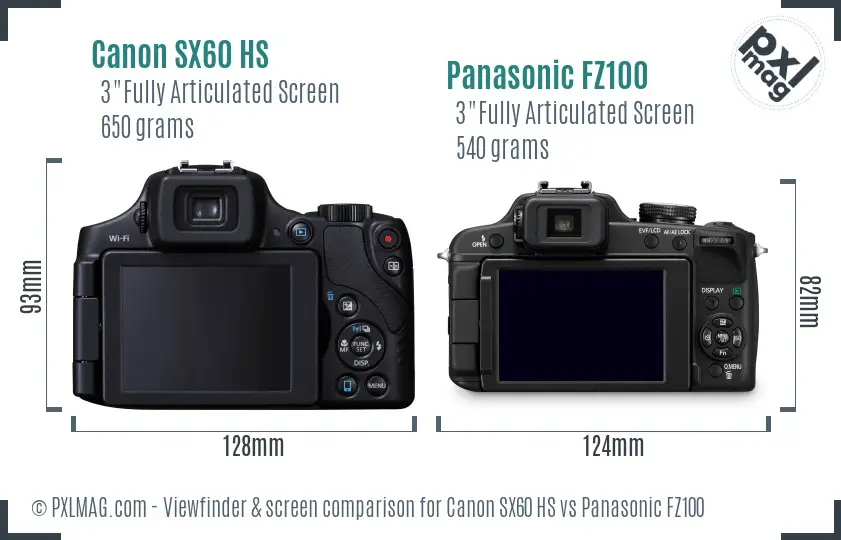 Canon SX60 HS vs Panasonic FZ100 Screen and Viewfinder comparison