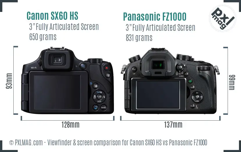 Canon SX60 HS vs Panasonic FZ1000 Screen and Viewfinder comparison