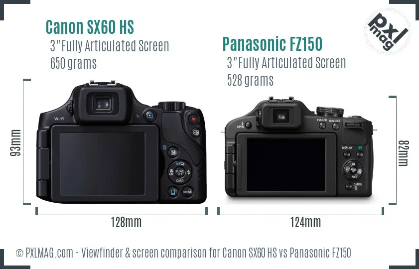 Canon SX60 HS vs Panasonic FZ150 Screen and Viewfinder comparison