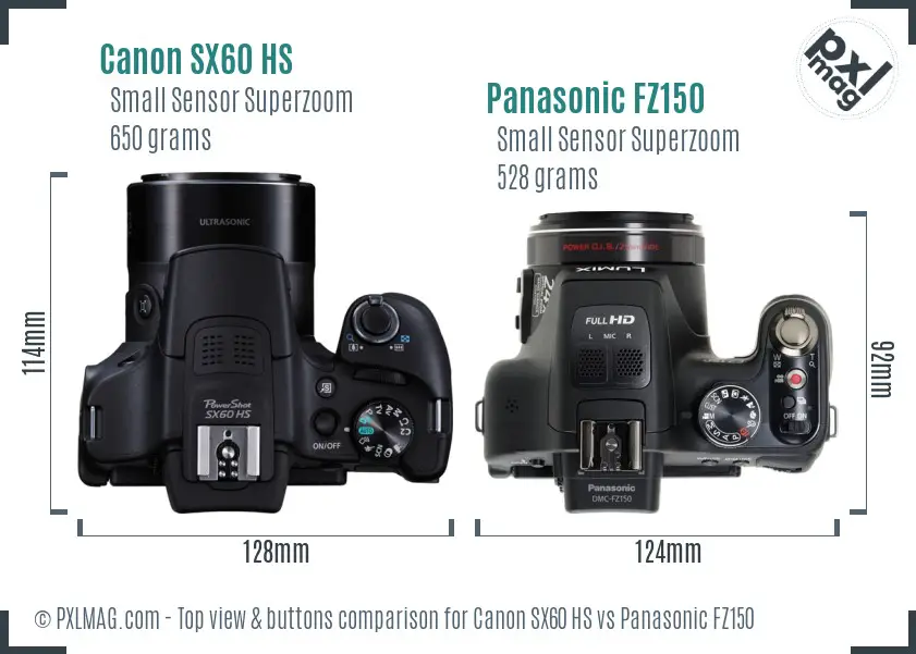 Canon SX60 HS vs Panasonic FZ150 top view buttons comparison