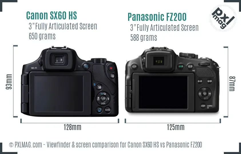 Canon SX60 HS vs Panasonic FZ200 Screen and Viewfinder comparison