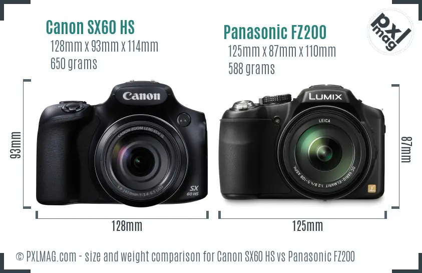 Canon SX60 HS vs Panasonic FZ200 size comparison