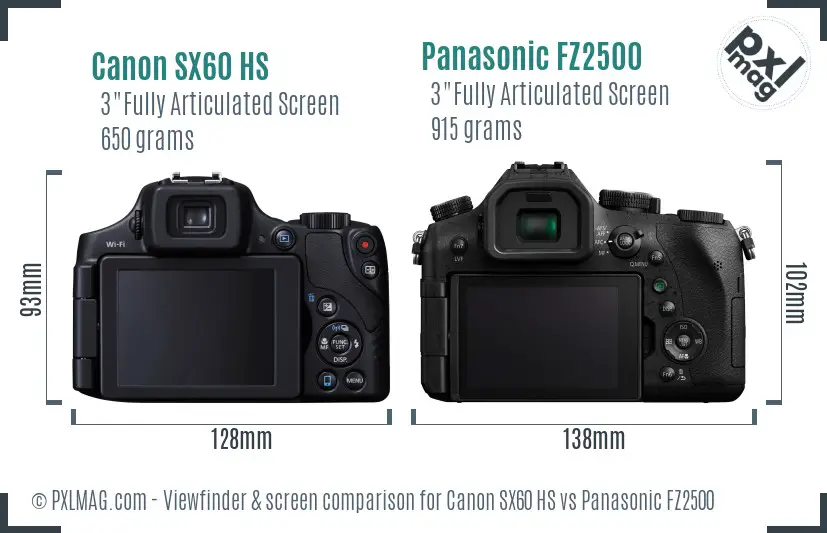 Canon SX60 HS vs Panasonic FZ2500 Screen and Viewfinder comparison