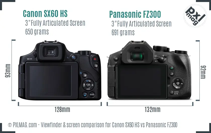 Canon SX60 HS vs Panasonic FZ300 Screen and Viewfinder comparison