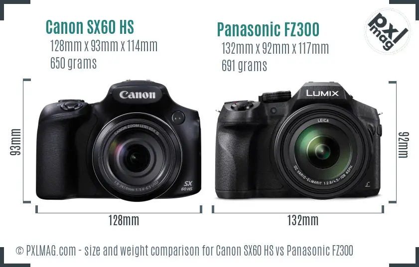 Canon SX60 HS vs Panasonic FZ300 size comparison