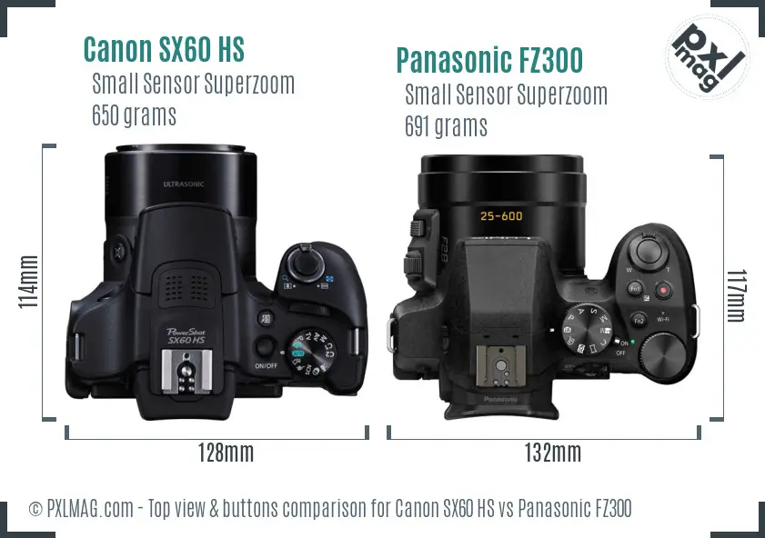 Canon SX60 HS vs Panasonic FZ300 top view buttons comparison