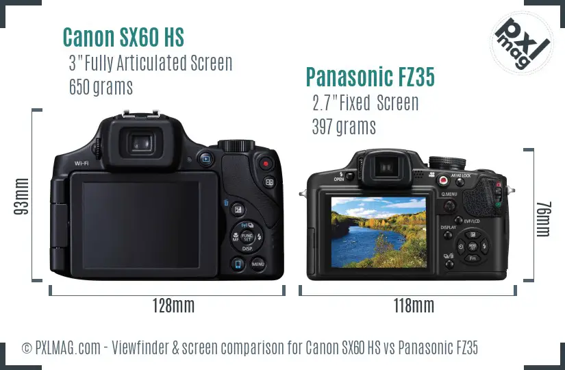 Canon SX60 HS vs Panasonic FZ35 Screen and Viewfinder comparison