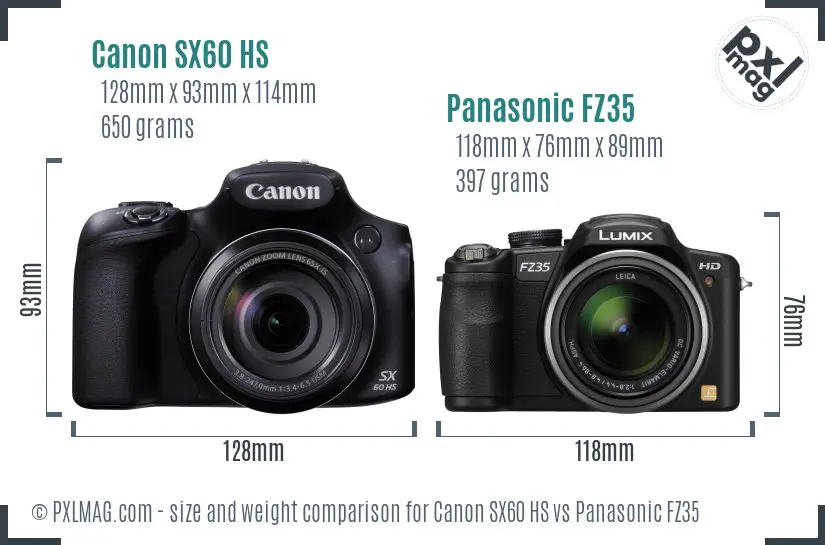 Canon SX60 HS vs Panasonic FZ35 size comparison