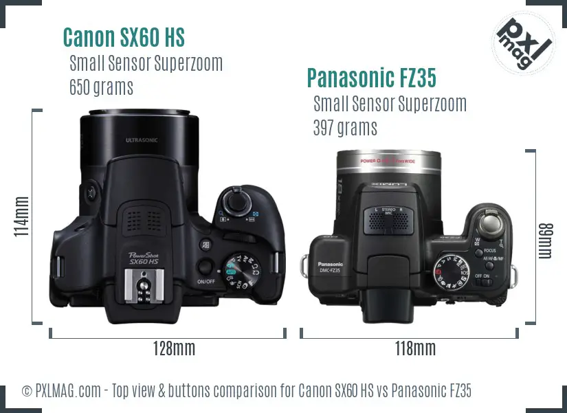 Canon SX60 HS vs Panasonic FZ35 top view buttons comparison