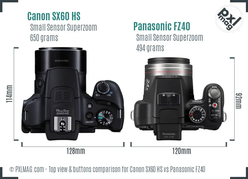 Canon SX60 HS vs Panasonic FZ40 top view buttons comparison