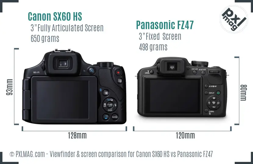 Canon SX60 HS vs Panasonic FZ47 Screen and Viewfinder comparison
