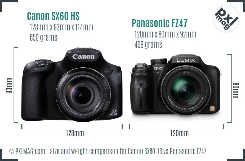 Canon SX60 HS vs Panasonic FZ47 size comparison