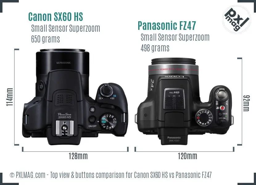 Canon SX60 HS vs Panasonic FZ47 top view buttons comparison