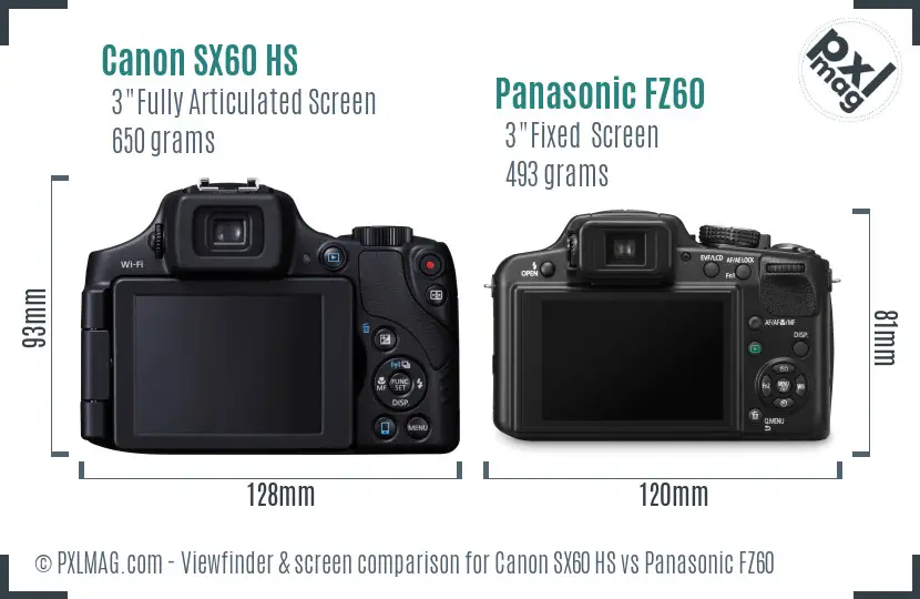 Canon SX60 HS vs Panasonic FZ60 Screen and Viewfinder comparison