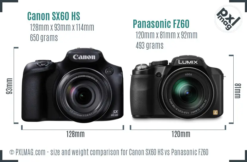 Canon SX60 HS vs Panasonic FZ60 size comparison