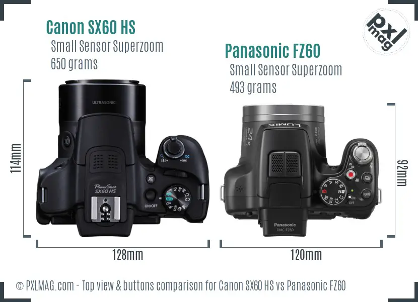 Canon SX60 HS vs Panasonic FZ60 top view buttons comparison