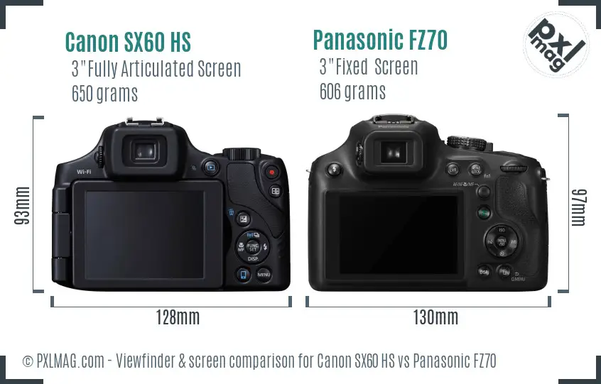 Canon SX60 HS vs Panasonic FZ70 Screen and Viewfinder comparison