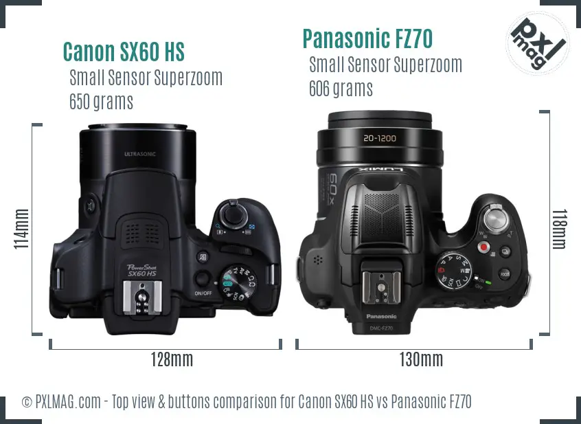 Canon SX60 HS vs Panasonic FZ70 top view buttons comparison