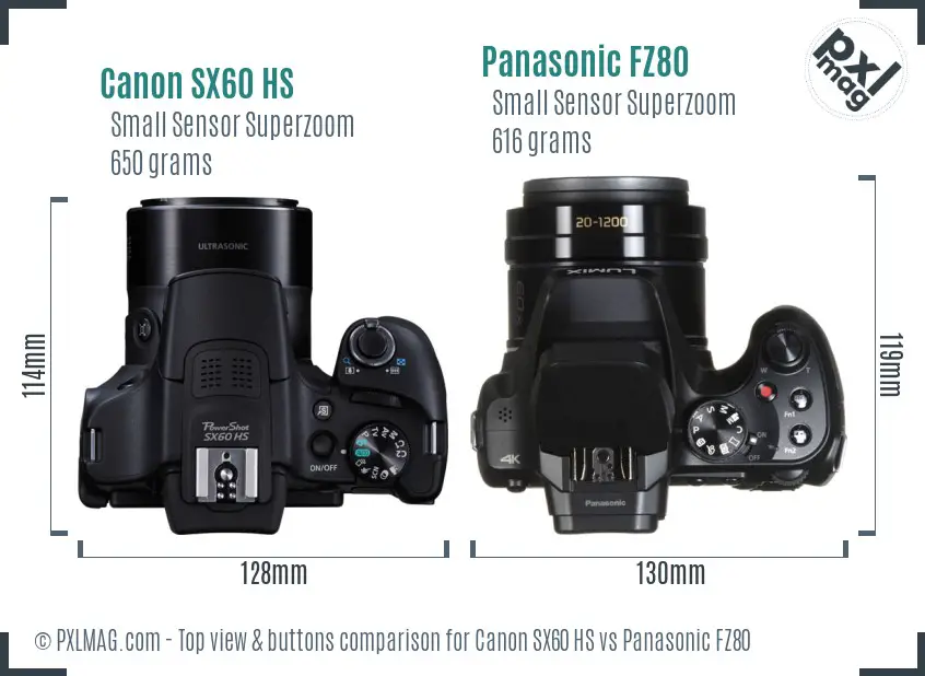 Canon SX60 HS vs Panasonic FZ80 top view buttons comparison