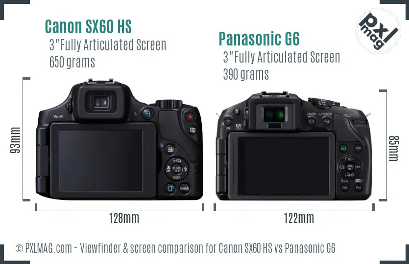 Canon SX60 HS vs Panasonic G6 Screen and Viewfinder comparison