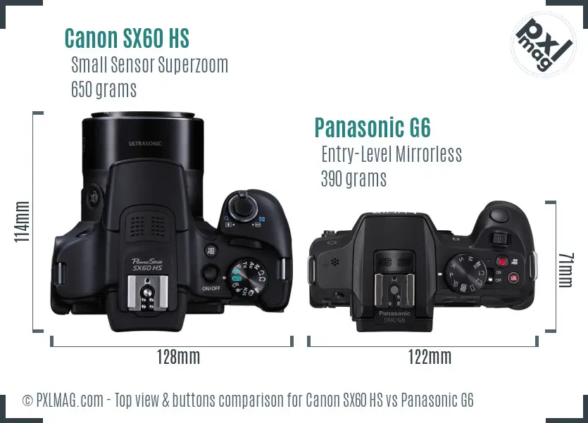 Canon SX60 HS vs Panasonic G6 top view buttons comparison