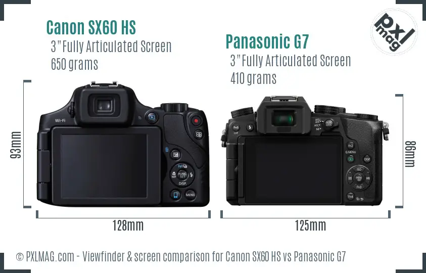 Canon SX60 HS vs Panasonic G7 Screen and Viewfinder comparison