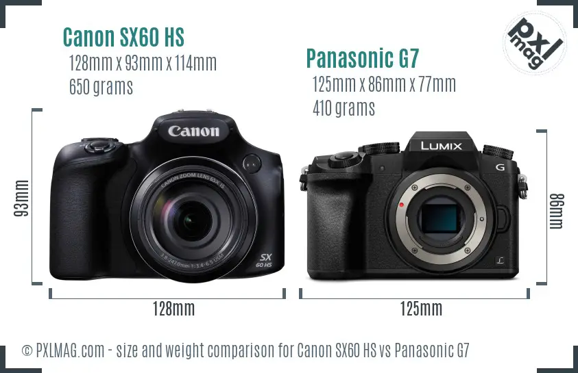 Canon SX60 HS vs Panasonic G7 size comparison