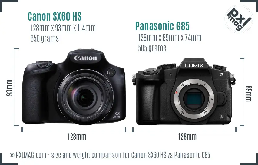 Canon SX60 HS vs Panasonic G85 size comparison Canon SX60 HS vs Panasonic G85 size comparison