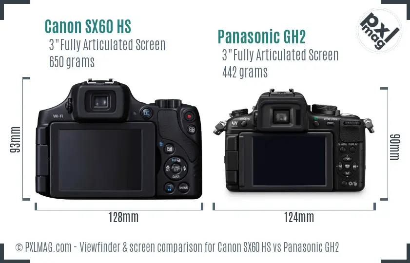Canon SX60 HS vs Panasonic GH2 Screen and Viewfinder comparison